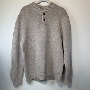 LL Bean Lambswool Henley Sweater Mens XL Oatmeal Beige Excellent 285174 Chunky